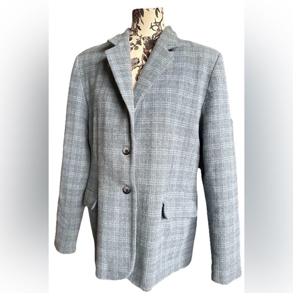 Pendleton Lambs Wool Blend Size 18 Blue Gray Plaid Woman's Blazer Jacket